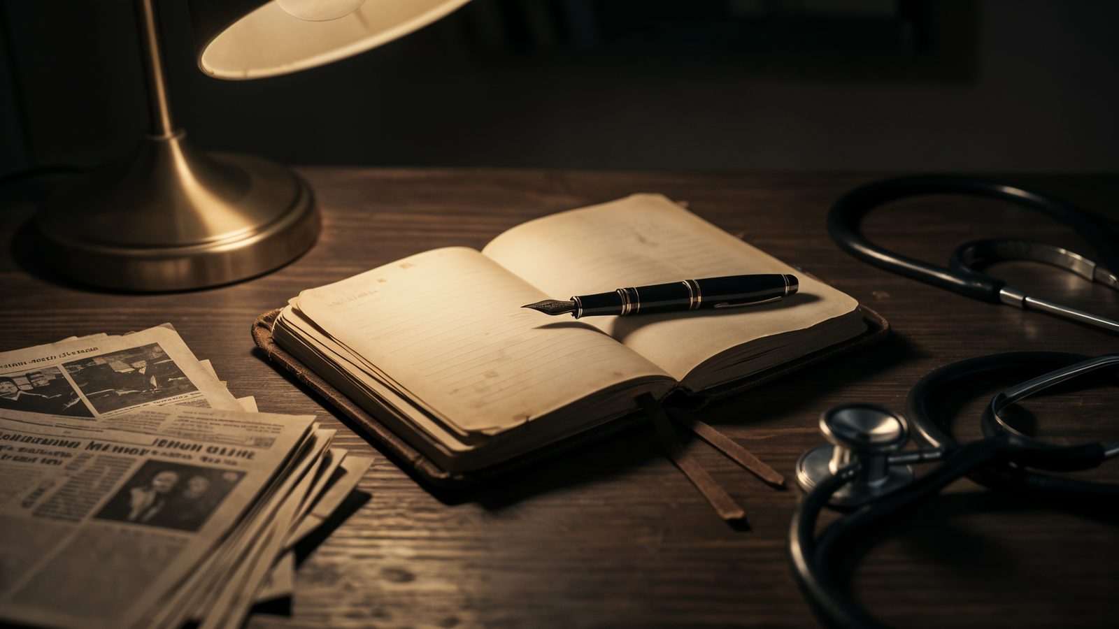 Le journal intime de Fauci : carnet de notes, stylo et coupures de presse sur un bureau